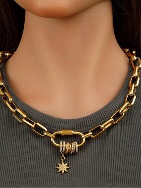 SET 18K Gold Plated Crystal  Necklace and Bracelet with Star Charm Waterproof